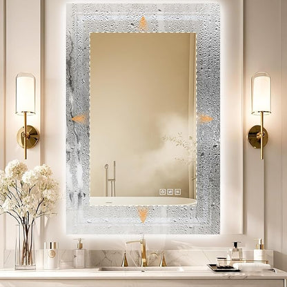 40x30 LED Mirror for Bathroom with Front and Backlit Light Up Digital Mirrors for Wall,Anti Fog,Stepless Dimmable,Tempered Silver Glass Smart Vanity Mirror for Bathroom