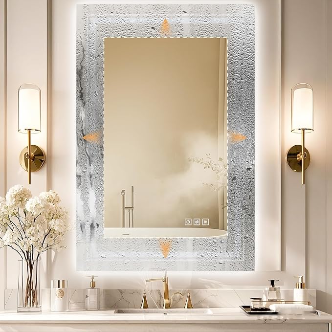 36x36 LED Mirror for Bathroom with Front and Backlit Light Up Digital Mirrors for Wall,Anti Fog,Stepless Dimmable,Tempered Silver Glass Smart Vanity Mirror for Bathroom