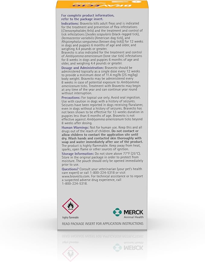 BRAVECTO Topical Solution for Dogs, Flea & Tick, 12 Week Supply, 4.4-9.9 lbs., Yellow Box-Mewly Pet