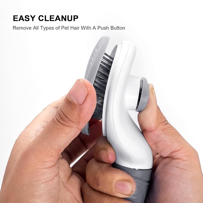 Self Cleaning Slicker Brush for Pet Grooming - Removes Loose Undercoat and Sheds, Suitable for Long and Short Hair Cats and Dogs, with Massaging Bristles (Grey)-Mewly Pet