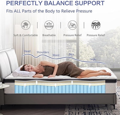 10 Inch Queen Size Hybrid Mattress - Medium Firm, Memory Foam & Pocket Springs, Motion Isolation, Edge Support, Pressure Relief, Ships Compressed