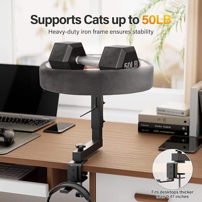 2-in-1 Cat Bed Desk Mount & Headphone Hanger – Adjustable Cats Hammock Bed for Desk, Cat Beds & Furniture for Home Office or Gaming Setup-Mewly Pet