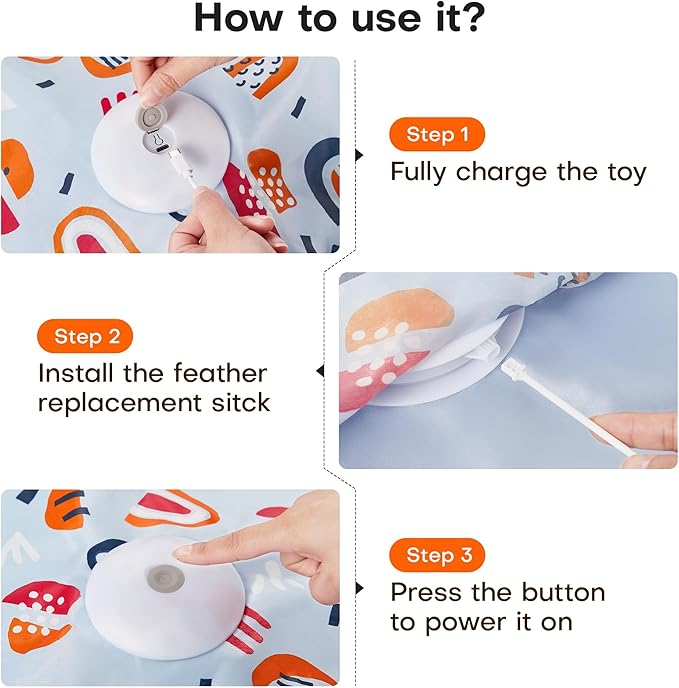 Potaroma Hide and Seek Interactive Cat Toys, Moving Concealed Wand Feather, Automatic Chargeable Indoor Kitten Exercise Kicker, Mouse Squeaky, Floral Cover-Mewly Pet