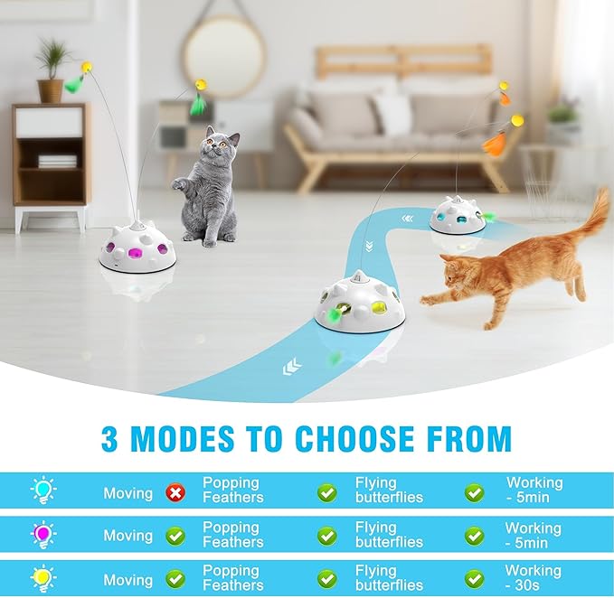 Cat Toys for Indoor Cats - Rechargeable Silent Interactive Automatic Cat Toy | Electric Feather Cat Bird Toy | Electric Cat Teaser Wand | Flapping Butterfly Bird Cat Toy | Toys for Adult Cats-Mewly Pet