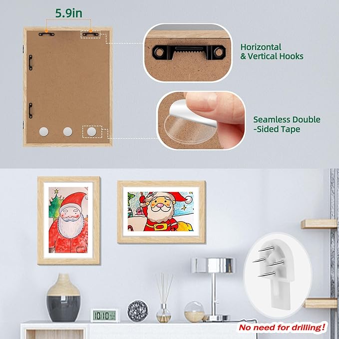 4 Pack Kids Artwork Frames Changeable 8.5 x 11 Inch hildren Art Projects Kids Art Frames Front Opening Picture Display Frame, Wood