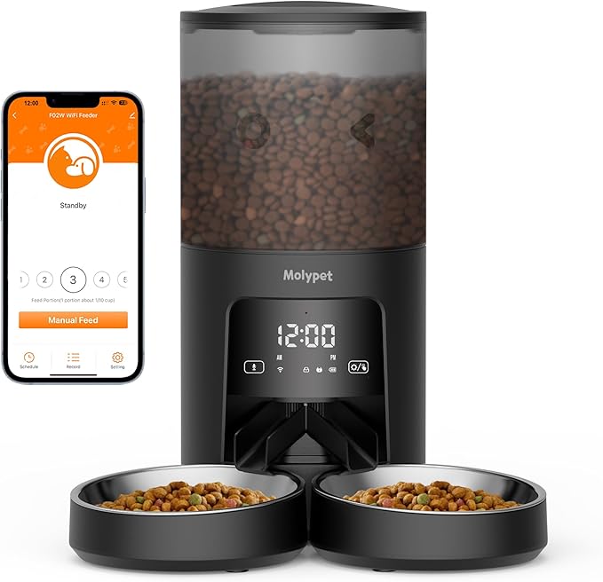 Automatic Cat Feeder 2 Cats - 5G WiFi Pet Feeder with APP Control, 6L Dry Food Dog Feeder with Blockage Alarms, 1-10 Meals Per Day-Mewly Pet