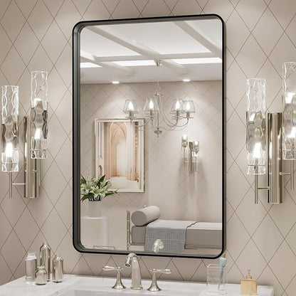 LOAAO 20X28 Inch Black Metal Framed Bathroom Mirror for Wall, Matte Black Bathroom Vanity Mirror Farmhouse, Anti-Rust, Hangs Horizontally or Vertically