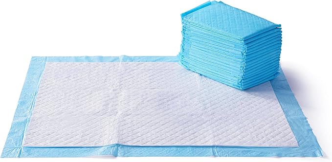 Amazon Basics Dog and Puppy Pee Pads with 5-Layer Leak-Proof Design and Quick-Dry Surface for Potty Training, Heavy Duty Absorbency, X-Large, 28 x 34 Inch - Pack of 25, Blue & White-Mewly Pet