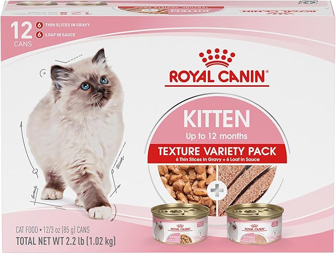 Royal Canin Feline Health Nutrition Kitten Wet Food Variety Pack, 12 Pack, 2 Varieties, 3 oz Cans-Mewly Pet