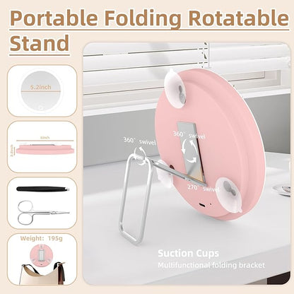 10x Magnifying Mirror with Light Large 6'' Lighted 10x Magnified Mirror with Suction Cups & Table Stand, 3 Color Modes Dimming High Magnification Travel Makeup Mirror with Tweezers & Scissors