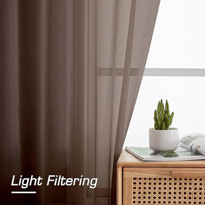 OWENIE Sheer Curtains 72 Inches Long 2 Panels Set, Light Filtering Sheer Curtain Rod Pocket Clear Drapes for Living Room Bedroom Window Sliding Door, Each 42 x 72 Inch, Chocolate