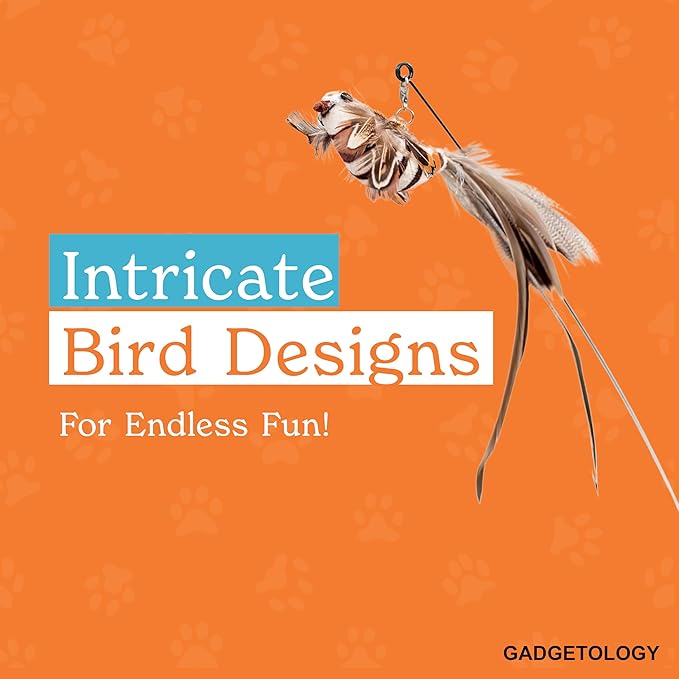 Interactive Bird Simulation Cat Toy Set for Bored Indoor Adult Cats Feather Toy Wand 5 Pcs Natural Bird Feathers Stable Round Base Wand Cat Toys for Indoor Cats Hunting Toys-Mewly Pet