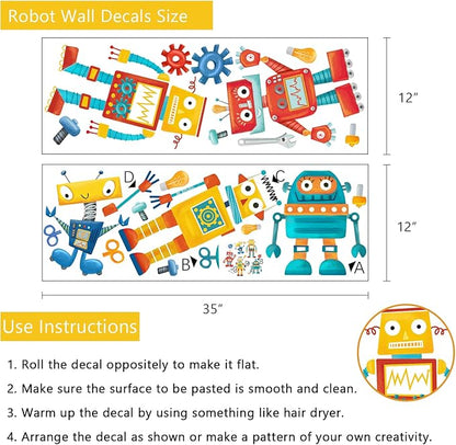 Yovkky Robots Educational Wall Decals Stickers, Bulb Gear Baby Boys Room Nursery Playroom Decor, Clockwork Wrench Toddler Kids Bedroom Home Classroom Decorations Art