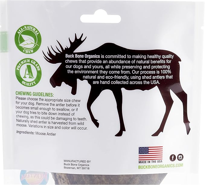 Buck Bone Organics Dog Chews, Moose Antlers for Dogs, Long Lasting Dog Bones for Aggressive Chewers, All Natural, No Preservatives, Wild Shed in The USA (Medium)-Mewly Pet