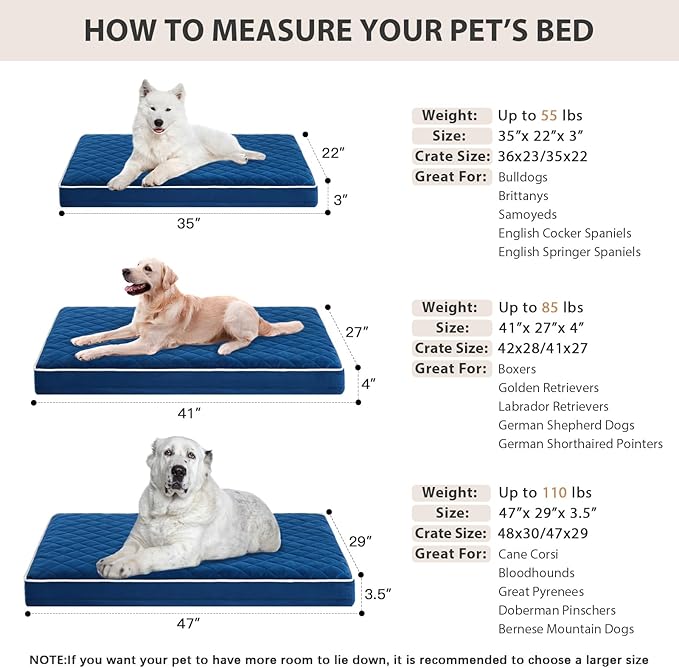 WNPETHOME Orthopedic XL Dog Bed for Crate, Waterproof Extra Large Dogs Bed with Removable Washable Cover, Multi-Needle Quilting Dogs Crate Bed-Mewly Pet