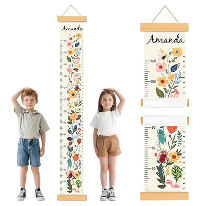 Personalized Painted Flower Insects Growth Chart for Wall Kids, Name Height Chart for Kids, for Nursery & Bedroom, Baby Shower Gift (59" x 7.8")