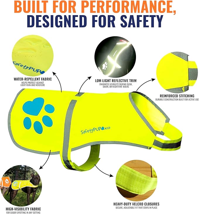 Dog Reflective Vest – Hi-Vis Fluorescent Visibility That Helps to Safeguard Your Pet On/Off Leash in Urban & Rural Areas (Yellow, Small)-Mewly Pet