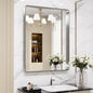 LOAAO 28X36 Inch Brushed Nickel Bathroom Mirror, Rounded Rectangle Silver Metal Frame Mirror, Brushed Nickel, Anti-Rust, Shatter Proof, Hangs Horizontally or Vertically