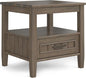 SIMPLIHOME Lev SOLID WOOD 20 Inch Wide Rectangle Transitional End Table with Bottom Drawer in Smoky Brown, For the Living Room and Bedroom