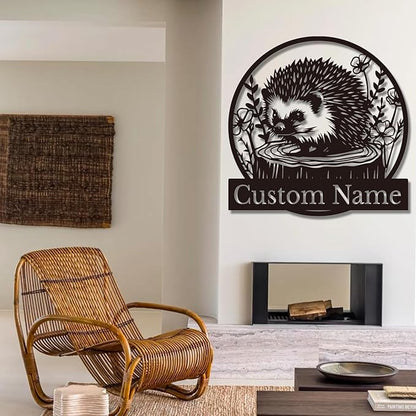 Custom Hedgehog Metal Sign, Personalized Hedgehog Metal Wall Art,Hedgehog Lovers Gift Metal Kid Room Decor,Personalized Hedgehog Lover Name Sign,Kid Nursery Decoration (Hedgehog B)