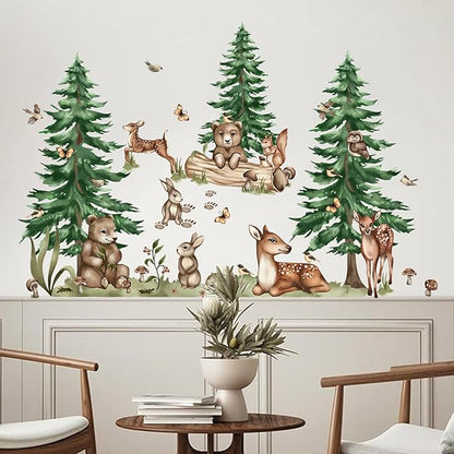 Jungle Animal Wall Stickers Forest Safari Wall Decals Kid Room Nursery Baby Bedroom Décor (Cedar Tree Animals)