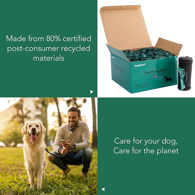 Extended Dog Poop Bags with Dispenser, 1000 Count, Pre-Separated, Lavender Scent, Eco-friendly Material, Extra Thick, 100% Leakproof, 8"x 15.6", Green-Mewly Pet