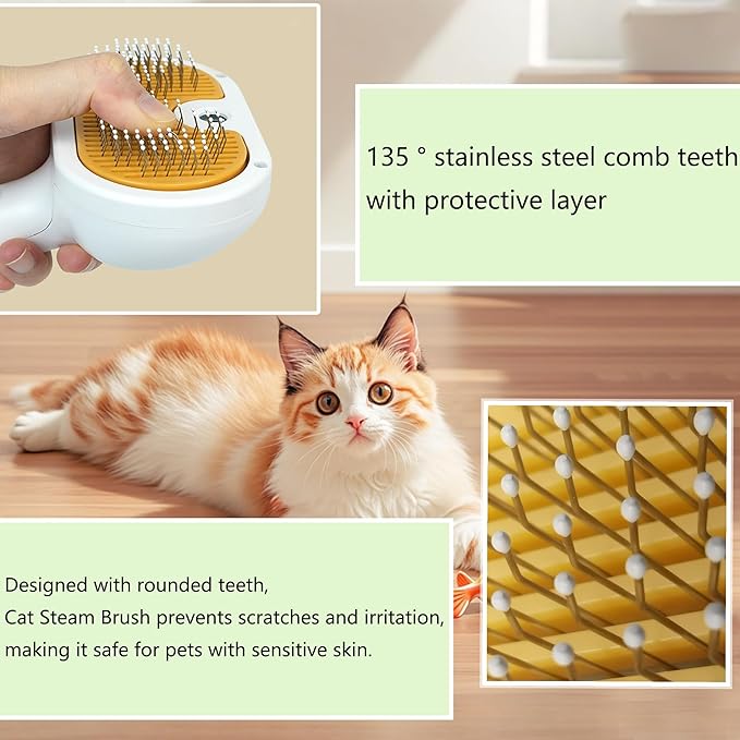 Cat Steam Brush for Shedding Dog Brush with Steam Pet Hair Cleaning Brush Comb for Spray 3 in 1 Pet Grooming for Long & Short Haired Pets – Spritz Defur Comb for cats-Mewly Pet