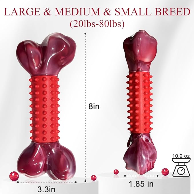 Apasiri Tough Dog Toys for Aggressive Chewers Beef Flavor: 8" Dog Chew Bone for Large Breed, Nylon & Rubber Chew Toy for Medium Large Dogs-Mewly Pet