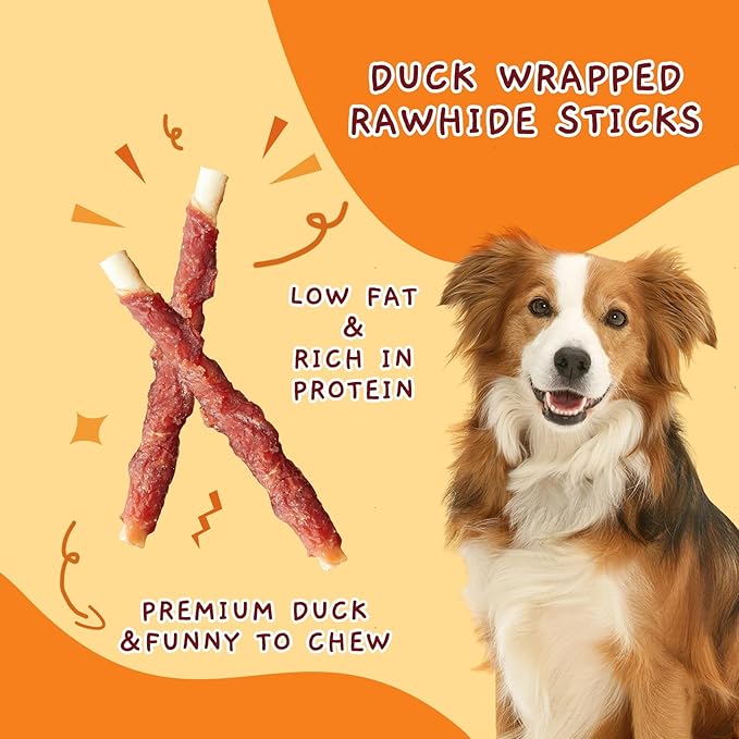 Jungle Calling Dog Treats, Duck Breast Wrapped Rawhide Sticks for Dogs, Grain-Free Natural Chewy Treats Picky Dogs, Puppy Chews Snacks,10.6 oz-Mewly Pet