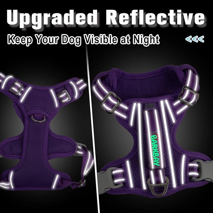 BARKBAY Dog Harness No Pull with ID Tag Pocket - Heavy Duty, Reflective, Easy Control for Large Dogs(Purple,S)-Mewly Pet