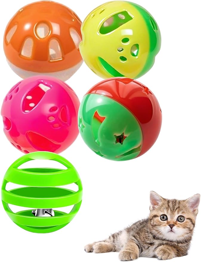 5-Pack Cat Toy Balls with Bells for Kittens and Indoor Cats, Snuggle Play (1.5'', Basic Cat Toy Set)-Mewly Pet