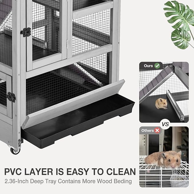 Ferret Cage Rat Cage Indoor Outdoor, Large Guinea Pig Cages with 5 Levels, Wooden Chinchilla Cage with Wheels for Hamster, Chameleon, Gerbils and Other Small Animals Anti-Chewing-Mewly Pet