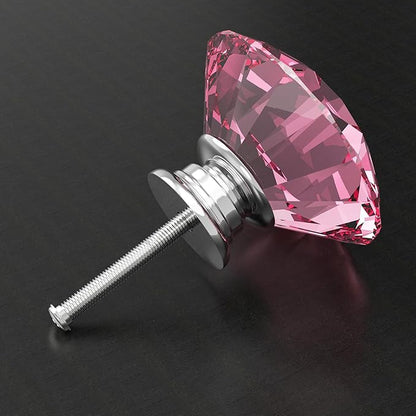 Tomorotec 12-Pack 40mm Crystal Pink Glass Cabinet Drawer Pulls, Diamond Drawer/Cupboard Knobs with Screws, Crystal Knobs w/Silver Base, Home Decor for Kitchen, Dresser, Wardrobe, Desk (1.6 in / 40mm)