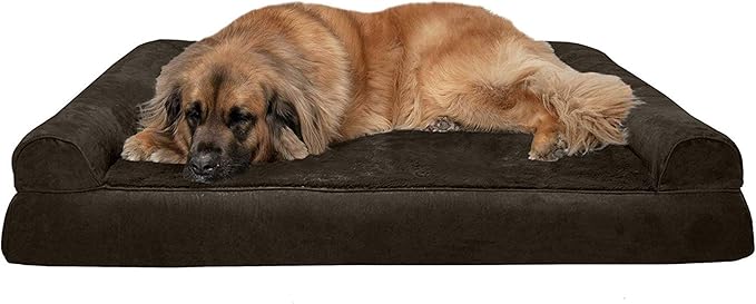 Furhaven Orthopedic Dog Bed for Large Dogs w/ Removable Bolsters & Washable Cover, For Dogs Up to 125 lbs - Plush & Suede Sofa - Espresso, Jumbo Plus/XXL-Mewly Pet