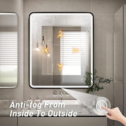 30X36 Inch LED Mirror for Bathroom,Black Metal Frame Lighted Vanity Mirror,Large Wall Mounted Makeup Mirror,6000K,Dimmable Anti-Fog