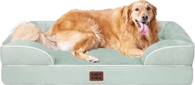 EHEYCIGA Orthopedic Dog Beds for Extra Large Dogs, Waterproof Memory Foam XL Dog Bed with Sides, Non-Slip Bottom and Egg-Crate Foam Big Pet Couch Bed with Washable Removable Cover, Sage Green-Mewly Pet