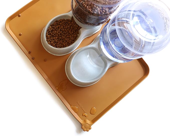 Hoki Found Large Silicone Pet Food Mats Tray - Non Slip Pet Dog Cat Bowl Placemats - Dog Cat Feeding Mat - Waterproof - Butterscotch-Mewly Pet