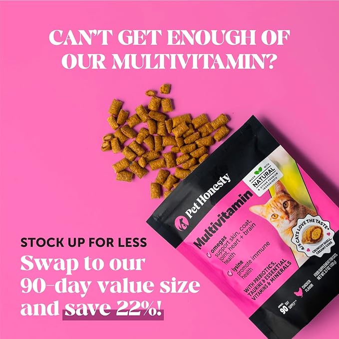 Cat Multivitamin Crunchy & Creamy Chews - Cat Treats for Health + Immune, Joint Support, Skin & Coat, & Digestion - Vitamins with Omega 3s, Lysine & Probiotics (30 Day Supply)-Mewly Pet