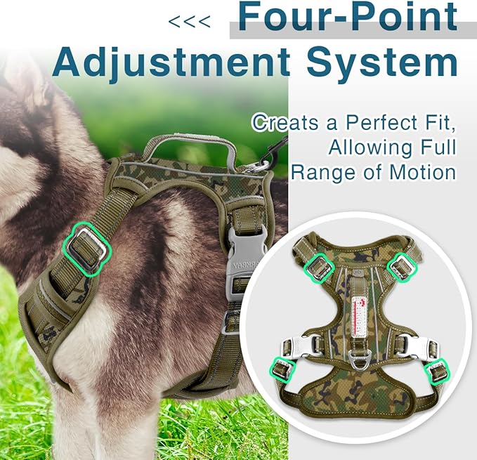 BARKBAY Dog Harness No Pull with ID Tag Pocket - Heavy Duty, Reflective, Easy Control for Large Dogs(Camo,L)-Mewly Pet