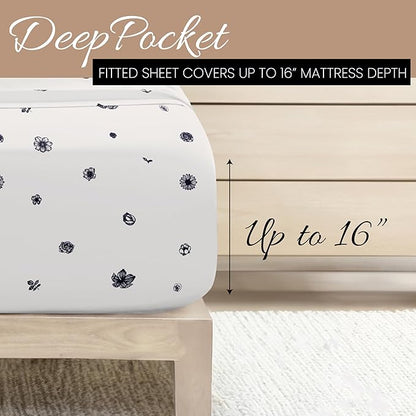 Linen Market Double-Brushed Patterned Microfiber Twin Sheet Set 3 Piece – Oeko-TEX Certified Ultra Soft & Wrinkle-Free - 16" Deep Pocket Sheets - Easy Care Twin Size - Indigo Flowers Navy