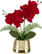 White Orchids Artificial Flowers in Gold Pot Faux Phaleanopsis Orchid Bonsia Fake Orchid Centerpiece for Dining Room Table