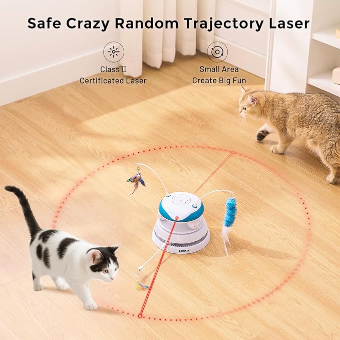 Interactive Cat Toy for Indoor Cats - 5 in 1 Cat Laser Toy Automtaic, Rechargble Motion Activated Hide and Seek Toy with Moving Feather, Tarck Balls and Chirping for Bored Kitten Exercise-Mewly Pet