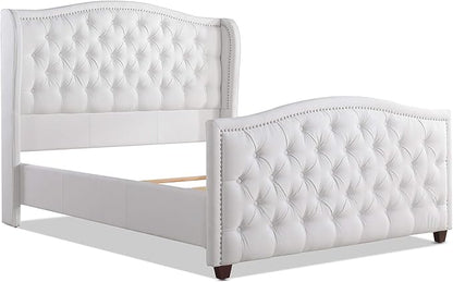Jennifer Taylor Home Marcella Upholstered Shelter Headboard Bed Set, Queen, Bright White Polyester
