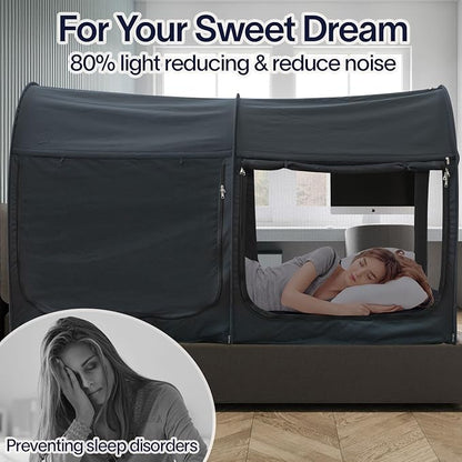 Alvantor Bed Canopy Bed Tents 2-in-1 Dream Tents Privacy Space Twin Size Sleeping Tents Indoor Pop Up Portable Frame Curtains Breathable Gray Cottage Reducing Light & Air Ventilation