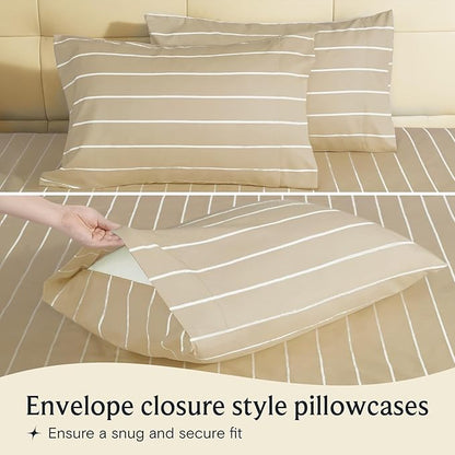 LuxClub 4 PC King Size Sheet Set Bed Sheets, Breathable Luxury Deep Pockets Wrinkle Free Cooling Sheets Machine Washable Hotel Bedding (King, Striped Cream)