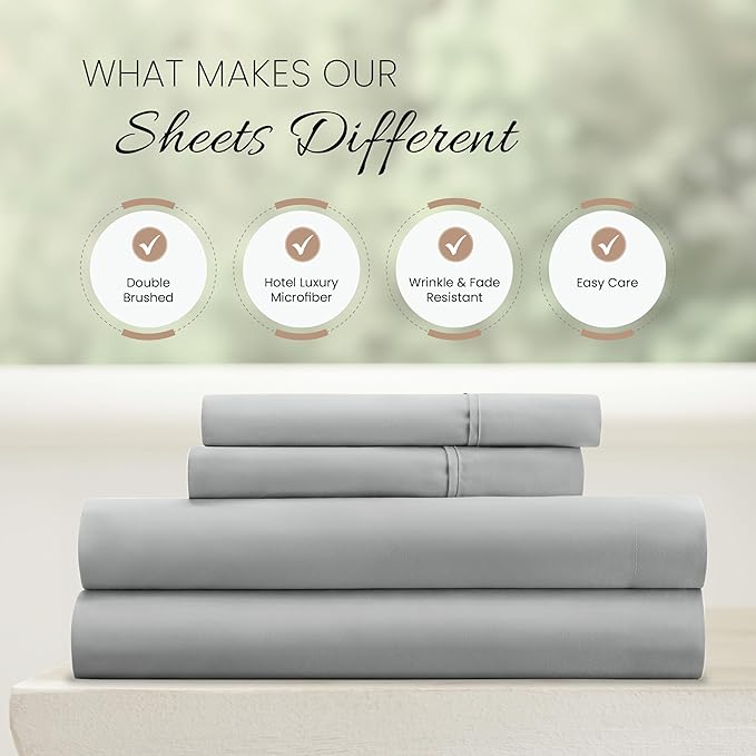 Linen Market Double-Brushed Microfiber King Sheet Set 4 Piece – Oeko-TEX Certified Ultra Soft & Wrinkle-Free - 16" Deep Pocket Sheets - Easy Care King Size - Light Gray