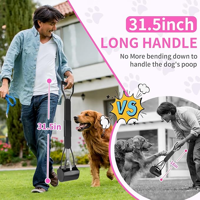 UPSKY 32'' Pooper Scooper for Large Small Dogs, Long Handle Dog Poop Scooper with Waste Bags, Portable Dog Poop Pick Up Tool, Folding Poop Scoop for Yard, Grass, Dirt, Gravel-Mewly Pet