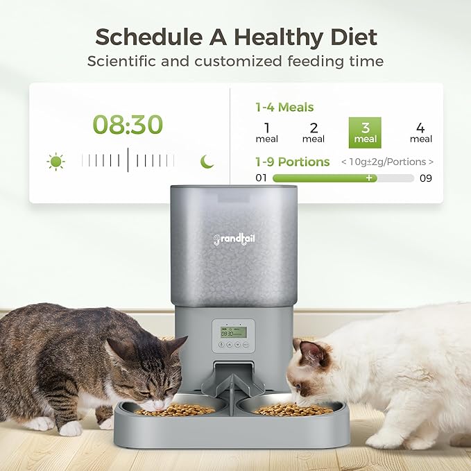 Automatic Cat Feeder for Pets, Programmable Meal Dispenser, for Timed Meals for Up to Cats & Dogs Including Dual Power Supply, and Capacity for 4 Meals Daily-Mewly Pet