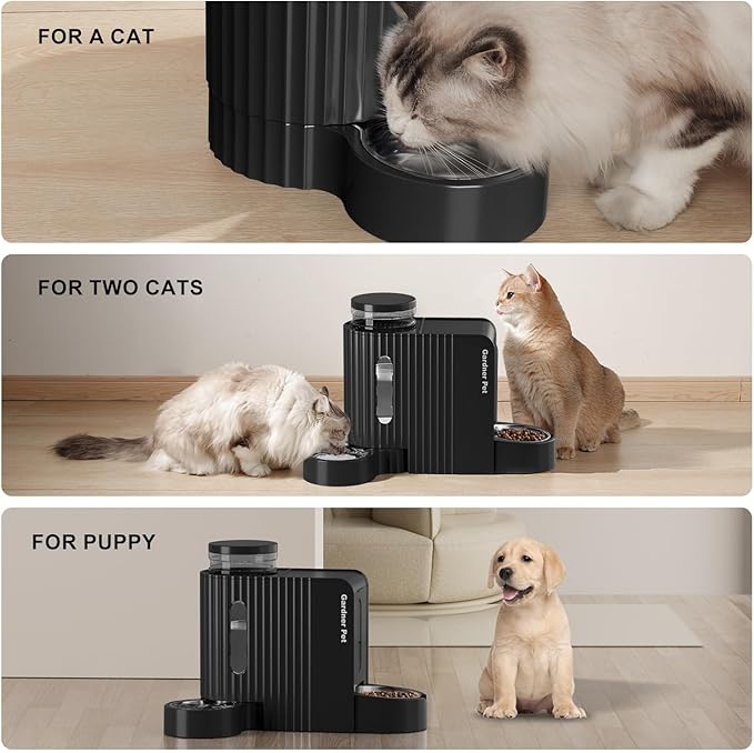 Gardner Pet Automatic Gravity Cat Food Feeder and Water Dispenser Stainless Steel Two-in-One Set Large Capacity Dispenser for Pets Dogs, Puppies, Kittens-Mewly Pet