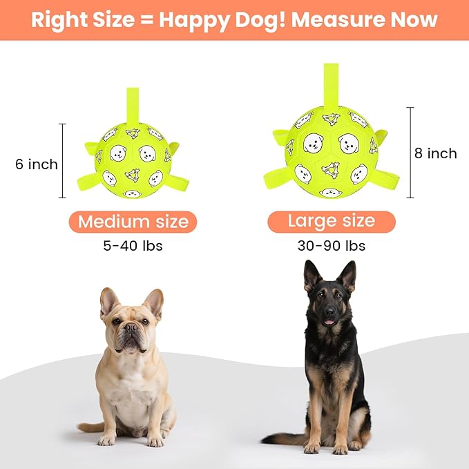 Dog Toys, Durable Dog Soccer Ball with Straps, Interactive Dog Toys, Water Fetch Ball for Tug of War, Puppy Toys for Indoor/Outdoor – Fun Dog Birthday Gift for Small & Medium Dogs, 6 Inch-Mewly Pet
